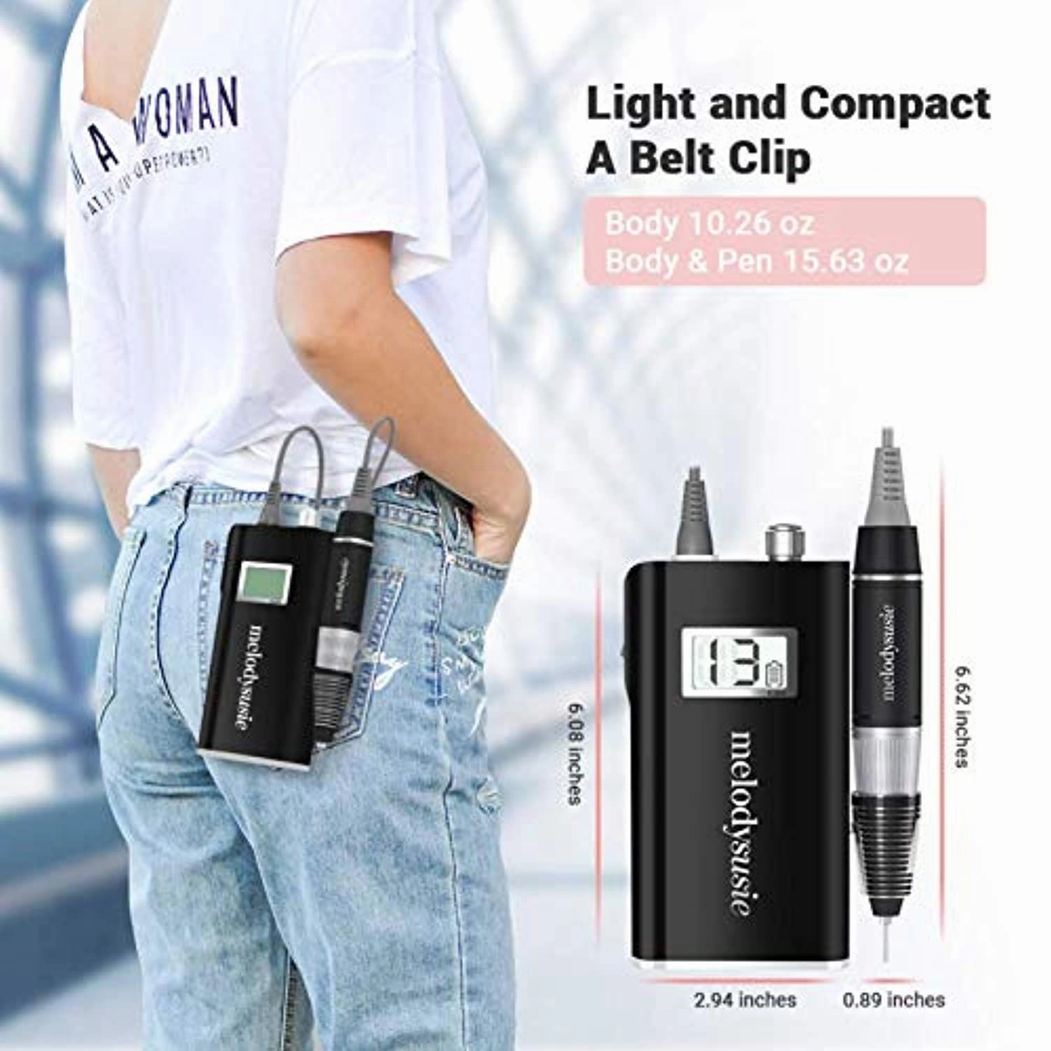 MelodySusie Professional Rechargeable 30000 rpm Nail Drill with Professional Nail Drill Bit 4XC, Portable E-File with Long Life Battery, Electric Tool for Acrylic Nail Natural Extension Poly Nail Gel
