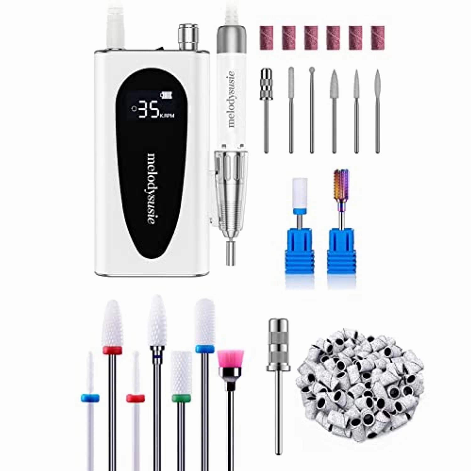 MelodySusie Professional Rechargeable 35000RPM Nail Drill, Cordless Portable Electric E File for Acrylic Gel Nails, Manicure Pedicure Shape Carve Tools with Low Noise Low Heat, Sparkle Plus