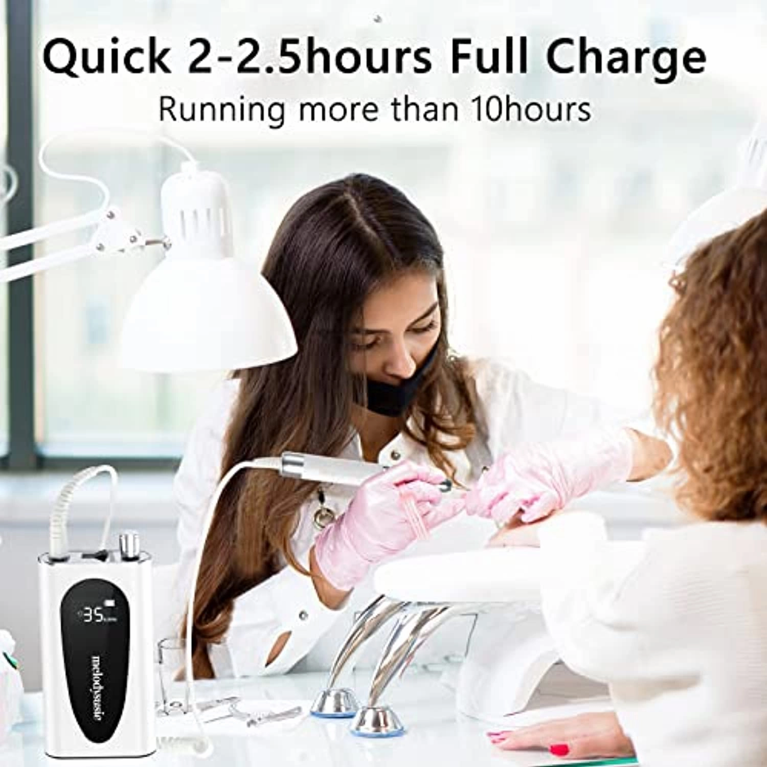 MelodySusie Professional Rechargeable 35000RPM Nail Drill, Cordless Portable Electric E File for Acrylic Gel Nails, Manicure Pedicure Shape Carve Tools with Low Noise Low Heat, Sparkle Plus