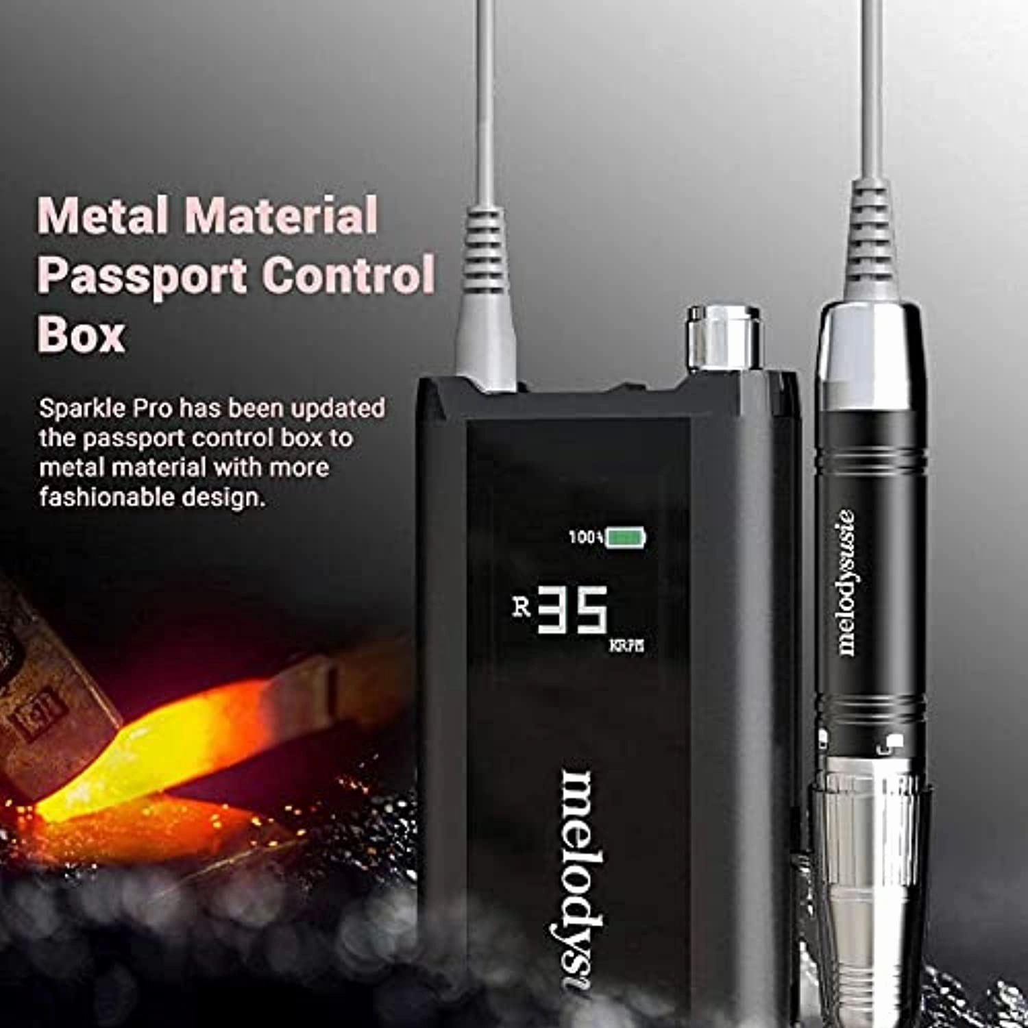 MelodySusie Professional Rechargeable Nail Drill Machine 35000 RPM, Portable Cordless Efile Nail Drill Kit with Low Noise, Low Vibration, Low Heat for Acrylic Gel Nails, Manicure Pedicure, Home Salon