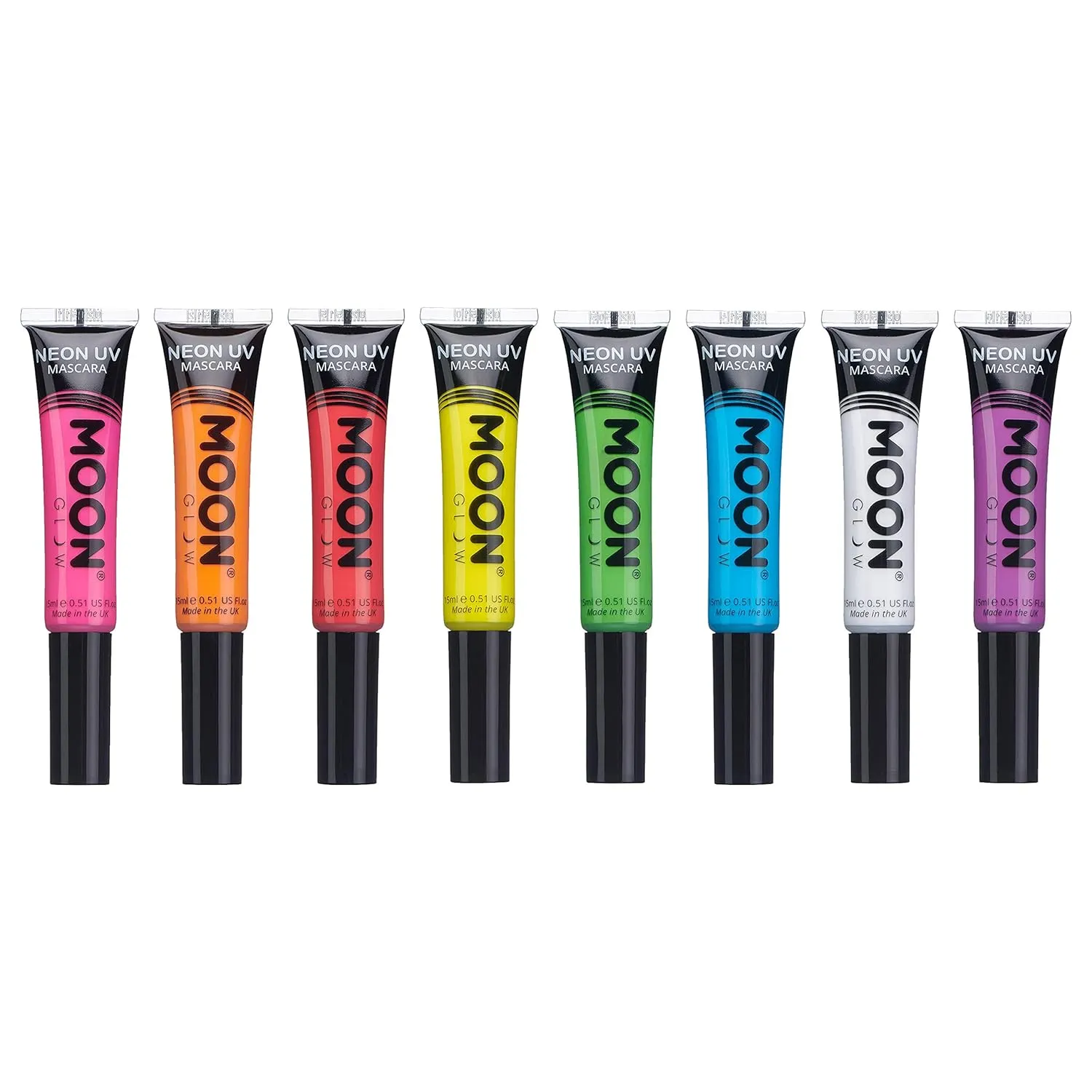 Neon UV Mascara | Set of 8 | Bright Neon Color, Glows under Blacklights/UV Lighting | Neon Make up
