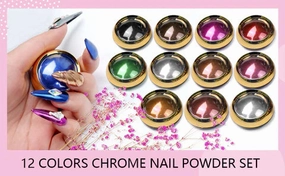 NEW Saviland 12 Jars Holographic Gold Nail Chrome Powder & applicator sticks
