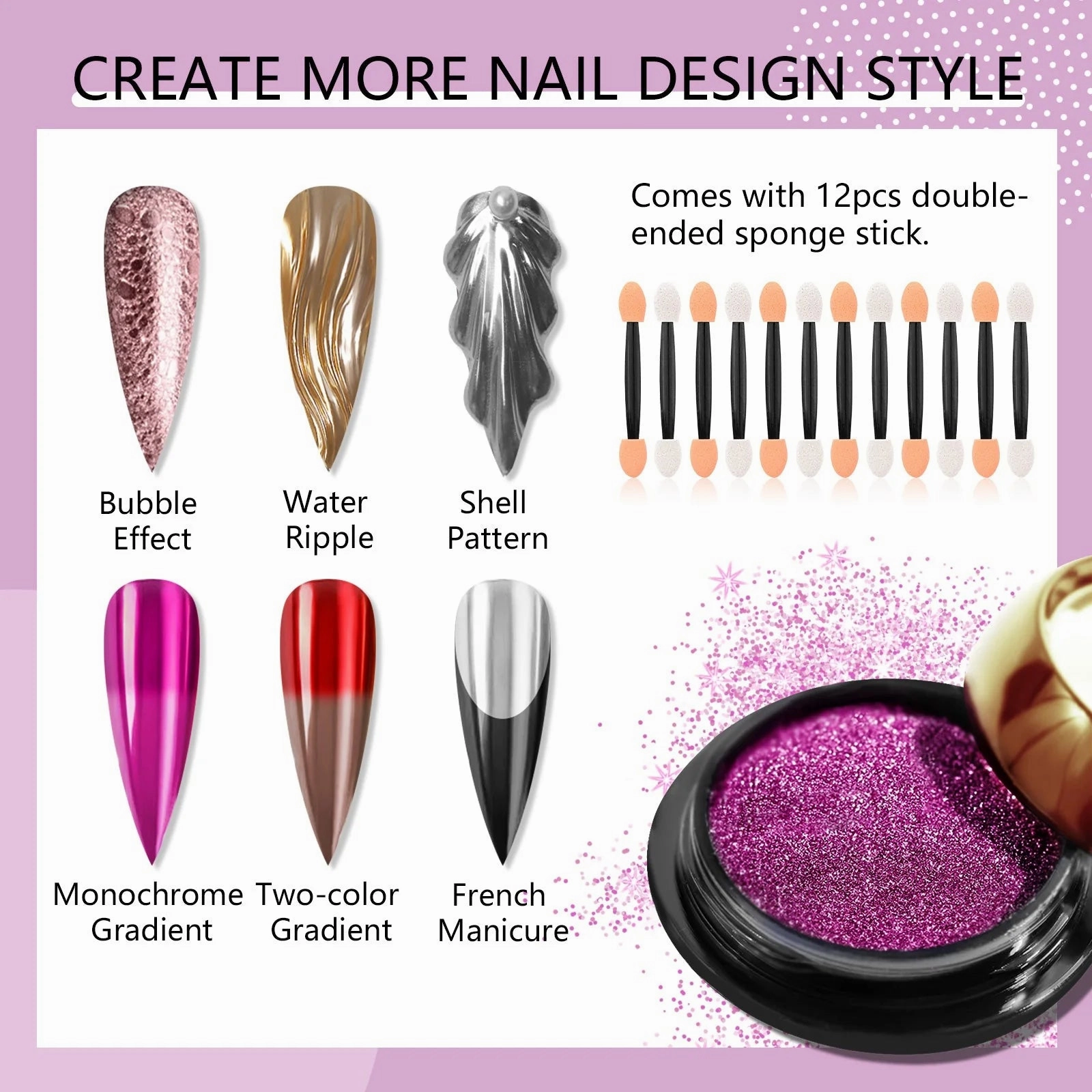 NEW Saviland 12 Jars Holographic Gold Nail Chrome Powder & applicator sticks