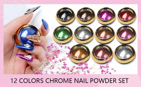 NEW Saviland 12 Jars Holographic Gold Nail Chrome Powder & applicator sticks
