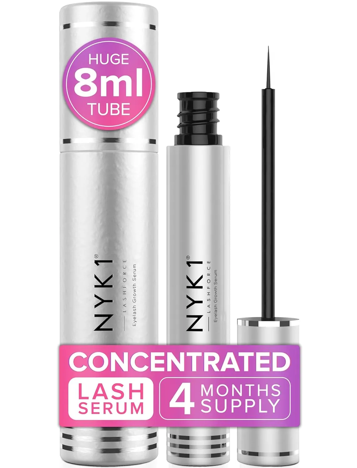 NYK1 CONCENTRATED Lash Serum For Eyelash Growth (XL - 8ml) LashForce Eyelash Serum To Grow Lashes Longer And Thicker - Eye Lash Enhancing Formula With Easy Application And Long Lasting Results