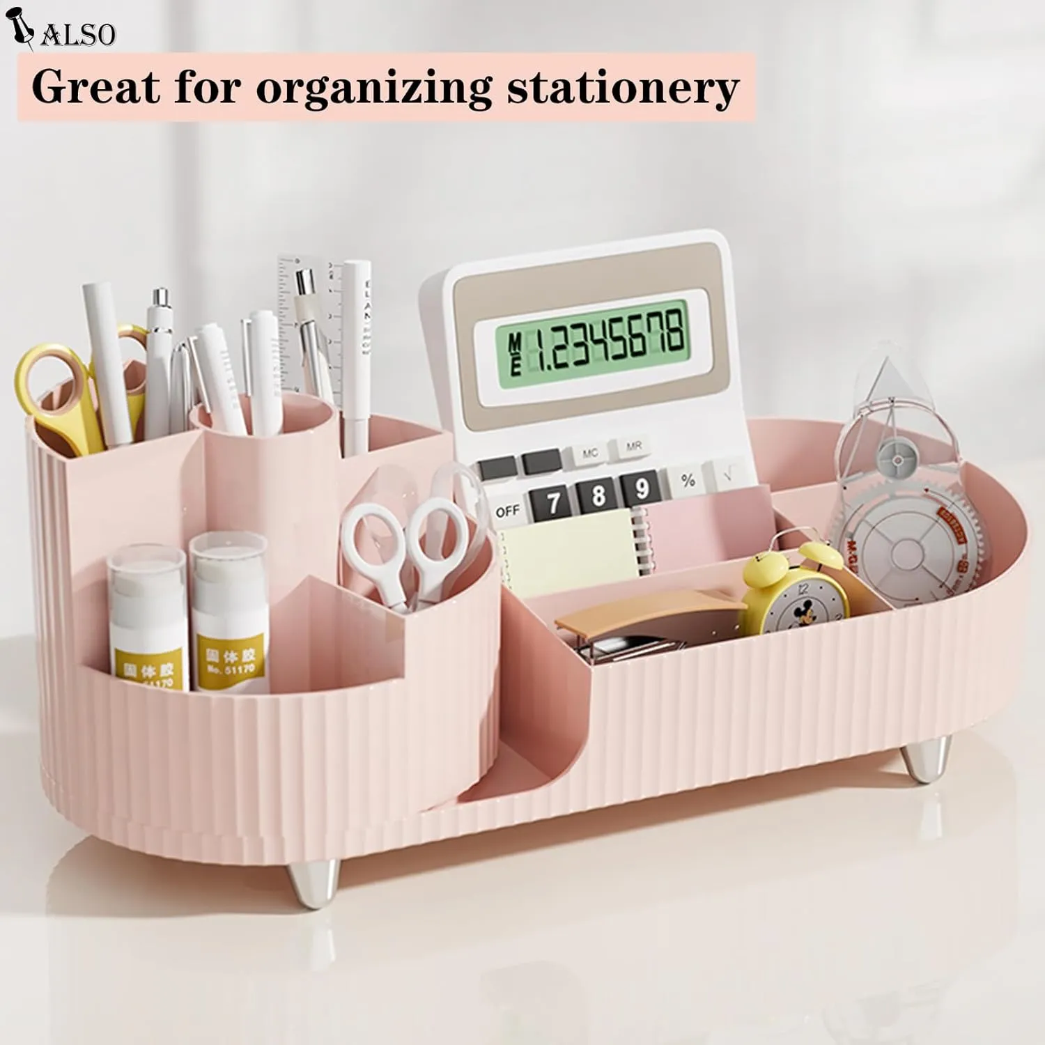 Pink Rotating Vanity Organizer with Brush Holder - Large Spinning Cosmetic Storage, Countertop Makeup & Skincare Organizer, Perfume & Lotions Display Case