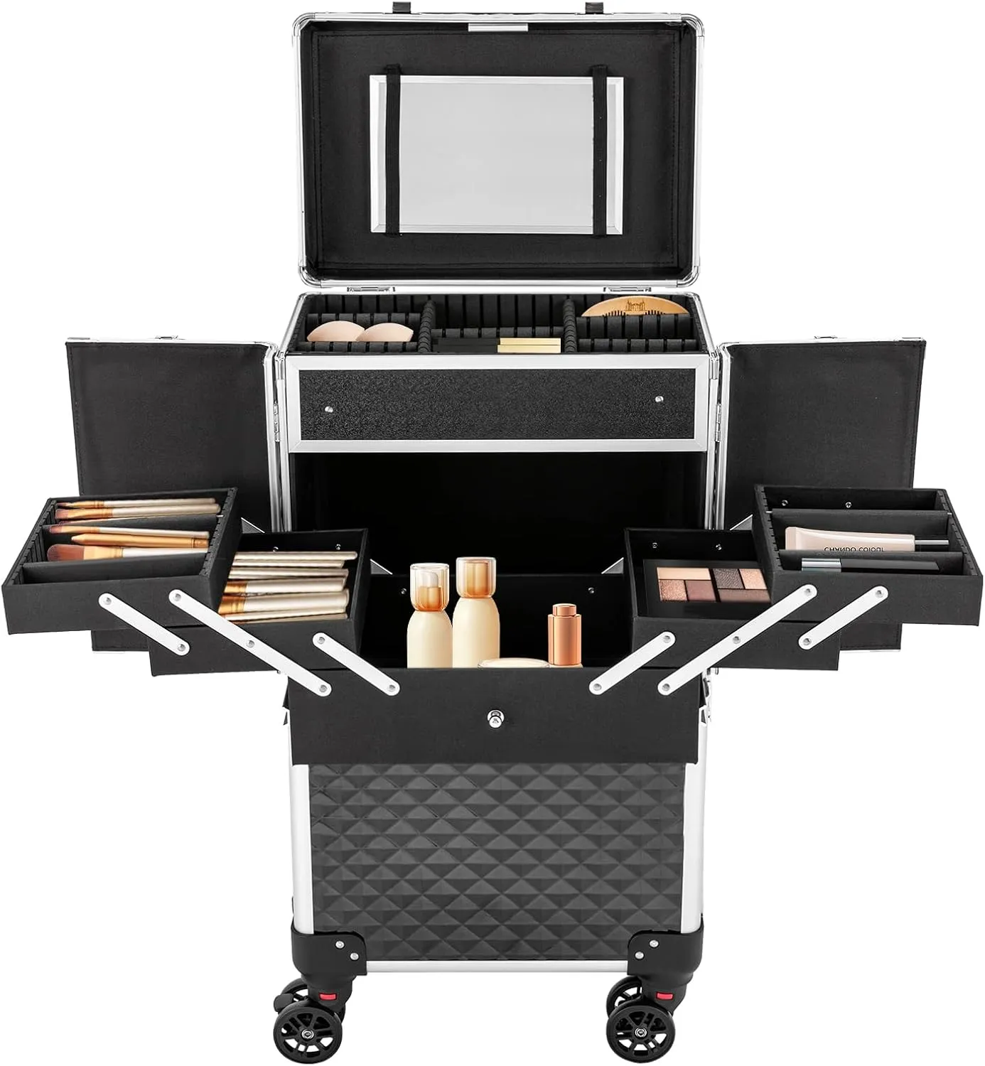 Portability Professional Makeup Artist Case with Wheels, Multi functional Rolling Train Cosmetic Case, Large Trolley Storage Case for Nail for Hair Stylists and Beauticians