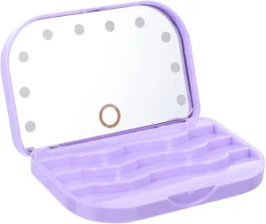 Portable Eyelash Box with LED Mirror Lightweight Makeup Organizer for False Lashes Compact Storage Case for Travel Office and Daily Use