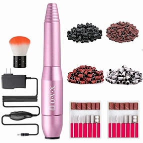 Portable Electric Nail Drill File Machine with Acrylic Nail Kit Set Manicure Pedicure Polishing Shape Tools with 300PCS Nail Sanding Bands Bits Brush for Home Salon Use