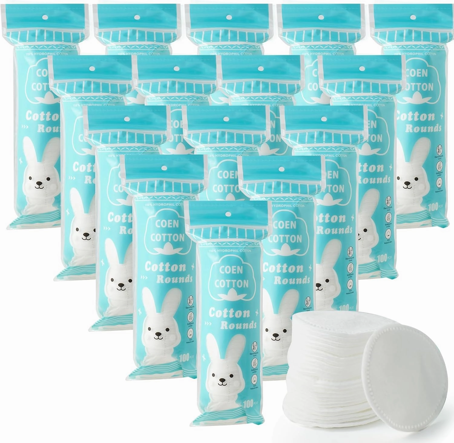 Premium Cotton Rounds, 100 Count (Pack of 15) Cotton Pads for Face, 100% Cotton Makeup Remover Pads, Soft & Non-Irritating for Most Skin Types