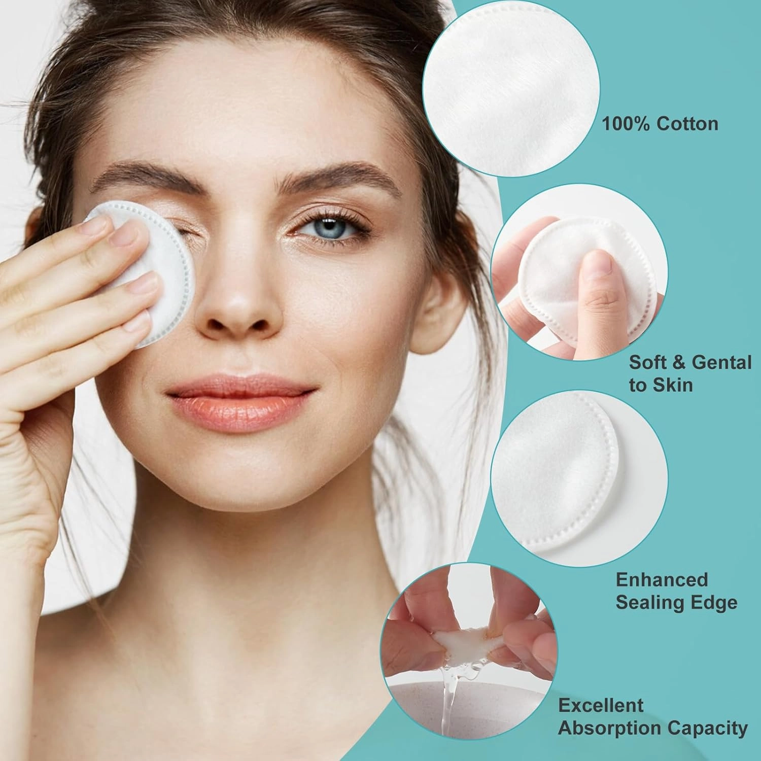 Premium Cotton Rounds, 100 Count (Pack of 15) Cotton Pads for Face, 100% Cotton Makeup Remover Pads, Soft & Non-Irritating for Most Skin Types