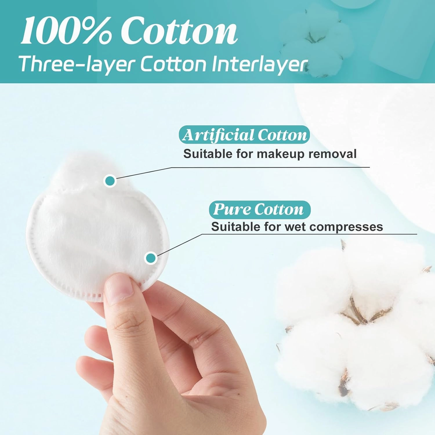 Premium Cotton Rounds, 100 Count (Pack of 15) Cotton Pads for Face, 100% Cotton Makeup Remover Pads, Soft & Non-Irritating for Most Skin Types