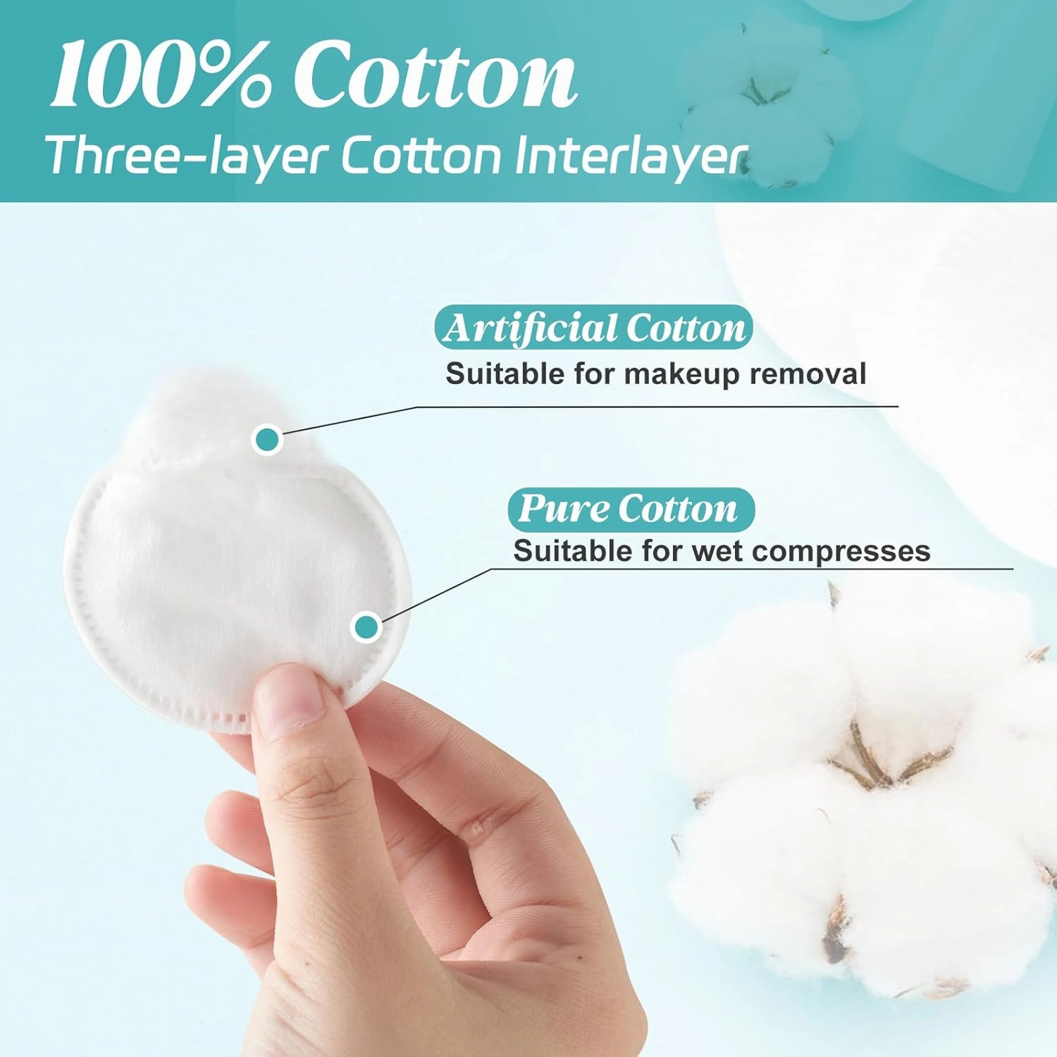Premium Cotton Rounds, 100 Count (Pack of 6) Cotton Pads for Face, 100% Cotton Makeup Remover Pads, Soft & Non-Irritating for Most Skin Types