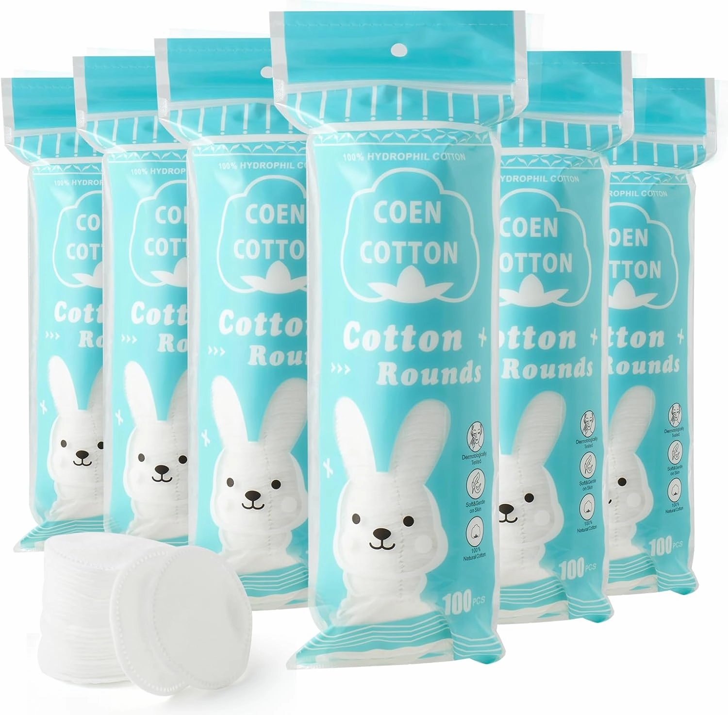 Premium Cotton Rounds, 100 Count (Pack of 6) Cotton Pads for Face, 100% Cotton Makeup Remover Pads, Soft & Non-Irritating for Most Skin Types