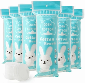 Premium Cotton Rounds, 100 Count (Pack of 6) Cotton Pads for Face, 100% Cotton Makeup Remover Pads, Soft & Non-Irritating for Most Skin Types