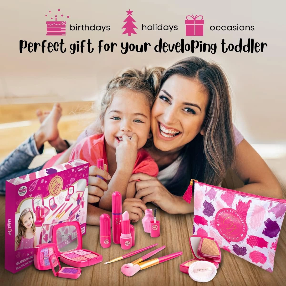 Pretend Play Kids Makeup Kit I Toddler Girl Toys Make Up Set with Cosmetic Bag I Toddler Makeup Kit for Toddler Vanity I Original Pretend Makeup Kit for Girls Gifts Play Makeup Kit for 2 Year Old & Up