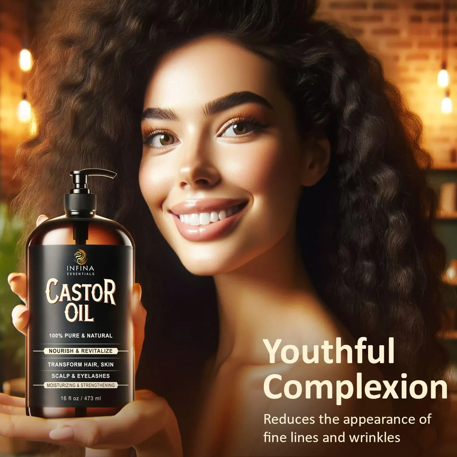 Pure Cold Pressed Castor Oil - Hexane Free, Glass Bottle for Hair Growth, Face, Scalp, Skin & Eyelashes - Nourishing and Moisturizing - 16 fl oz