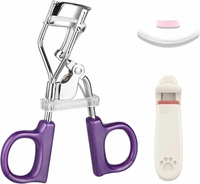 Q/O Handle Plus Bonus Lash Curler Eyelash Curler Mascara Wand & Lash Curler Set Travel Size (Purple,O Grip)