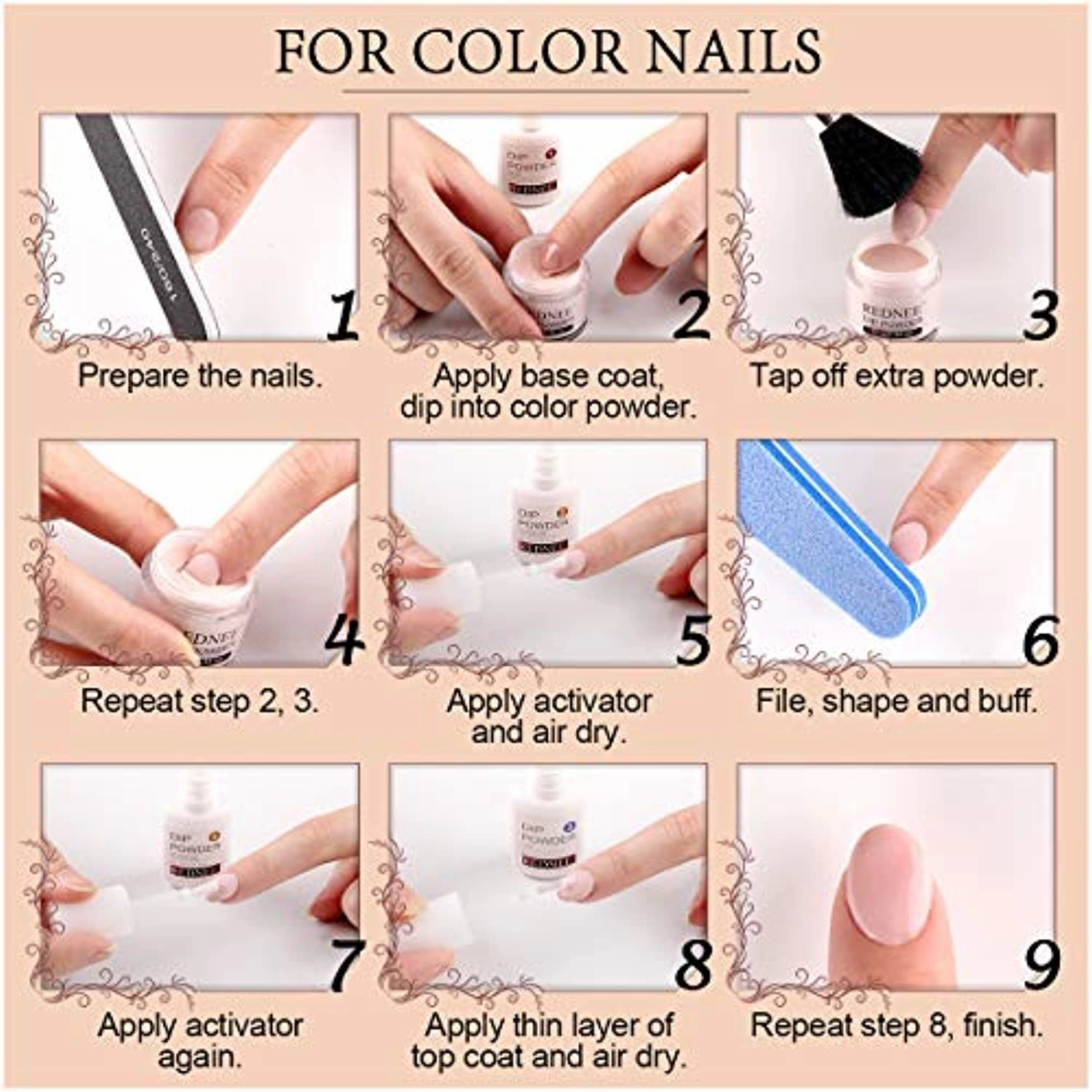 REDNEE Dip Powder Nail Kit Starter 12 Colors with Gel Liquid and Manicure Tools Dipping Essential Travel Kit - RE07 Classy Color