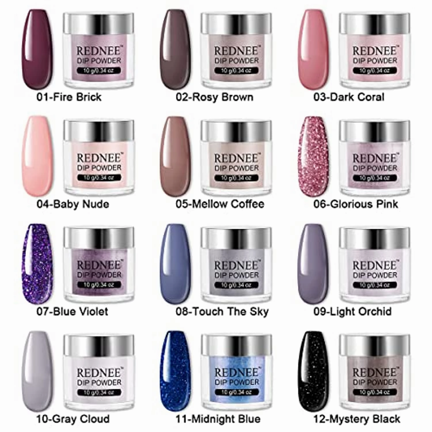 REDNEE Dip Powder Nail Kit Starter 12 Colors with Gel Liquid and Manicure Tools Dipping Essential Travel Kit - RE07 Classy Color