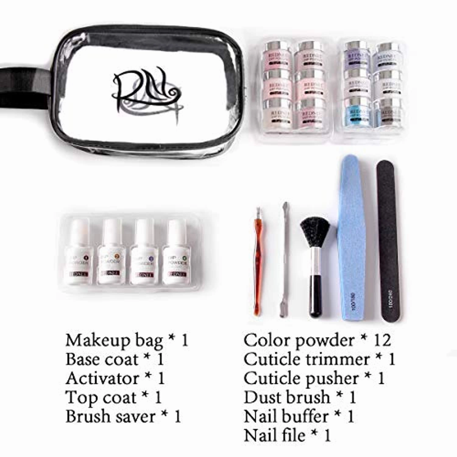 REDNEE Dip Powder Nail Kit Starter 12 Colors with Gel Liquid and Manicure Tools Dipping Essential Travel Kit - RE07 Classy Color