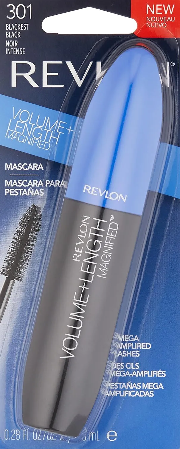 Revlon Mascara, Volume & Length Eye Makeup, Non-Waterproof, No Clump, Smudge Proof, Flake Proof, 301 Blackest Black, 0.28 Fl Oz