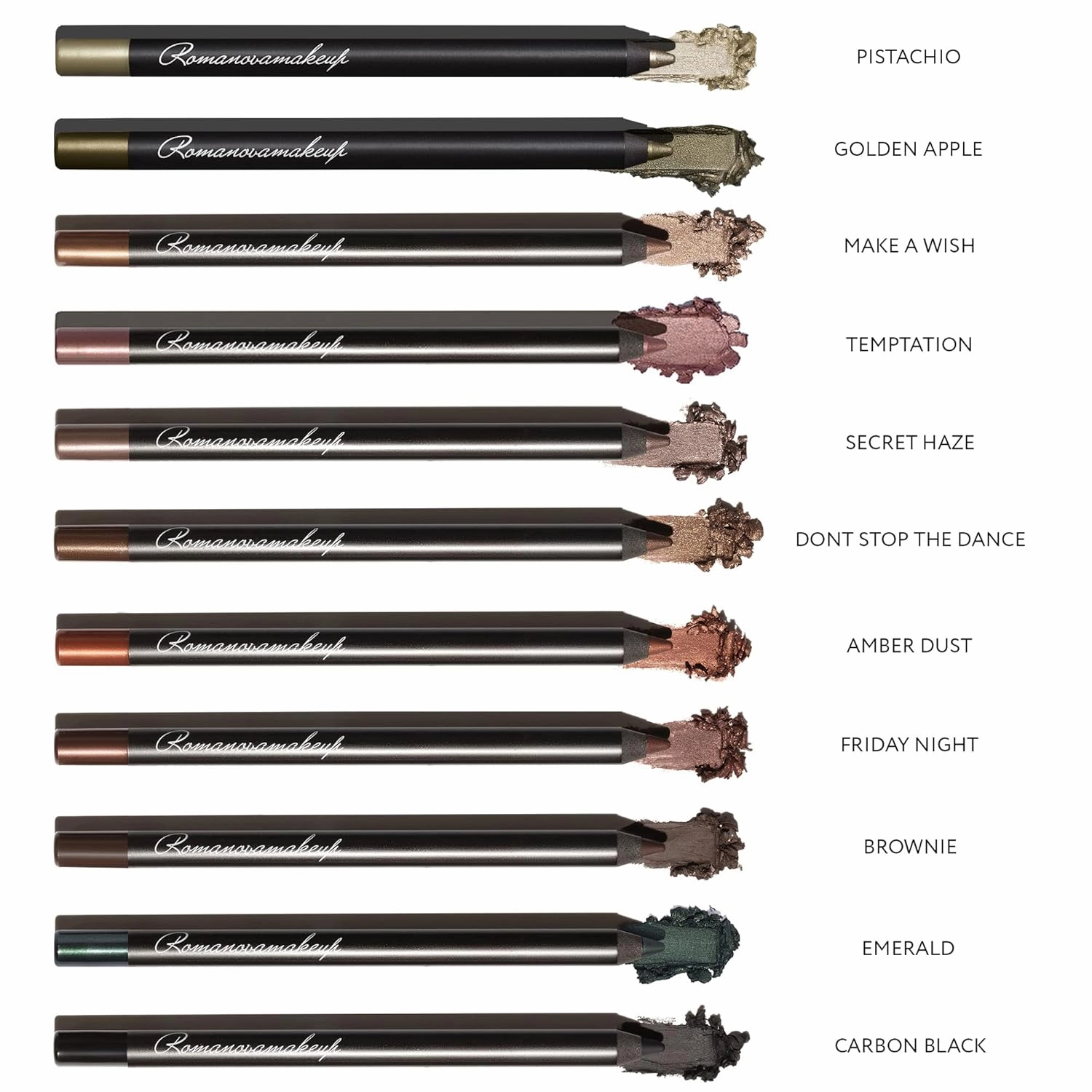 Romanovamakeup Sexy Smoky Eye Pencil - PISTACHIO. Professional Eye Liner SPARK METALLIC SHADE, Long-Lasting Formula, Stunning Look with Eye-Makeup Pencil