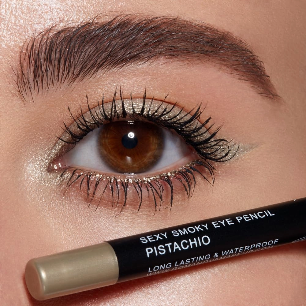 Romanovamakeup Sexy Smoky Eye Pencil - PISTACHIO. Professional Eye Liner SPARK METALLIC SHADE, Long-Lasting Formula, Stunning Look with Eye-Makeup Pencil