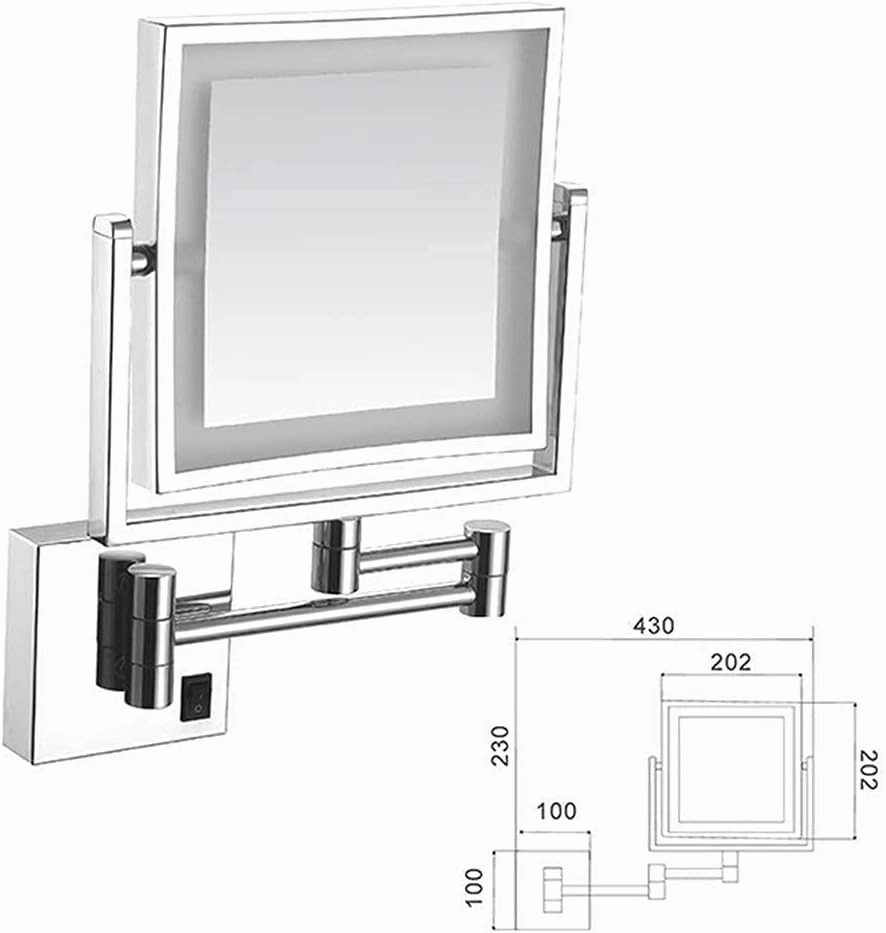 Rotate Stretch Makeup Mirror, LED Light Bathroom Mirror 3X Magnification Double Folded Square Beauty Mirror