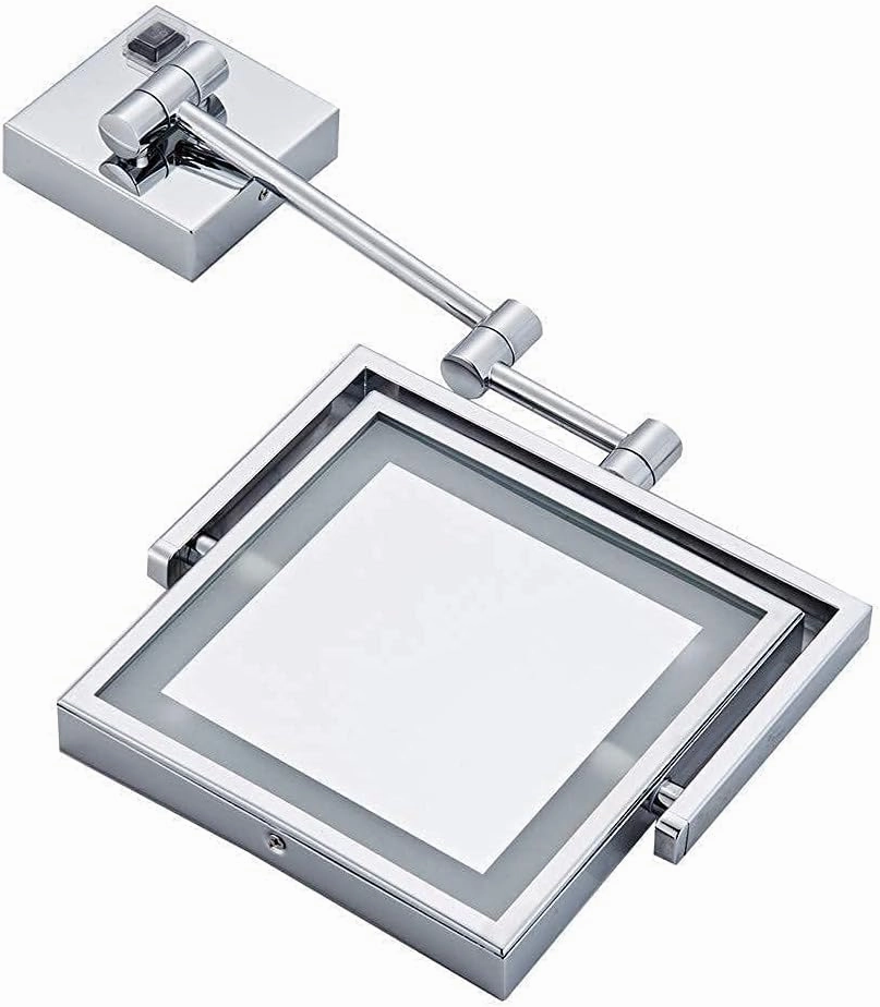 Rotate Stretch Makeup Mirror, LED Light Bathroom Mirror 3X Magnification Double Folded Square Beauty Mirror