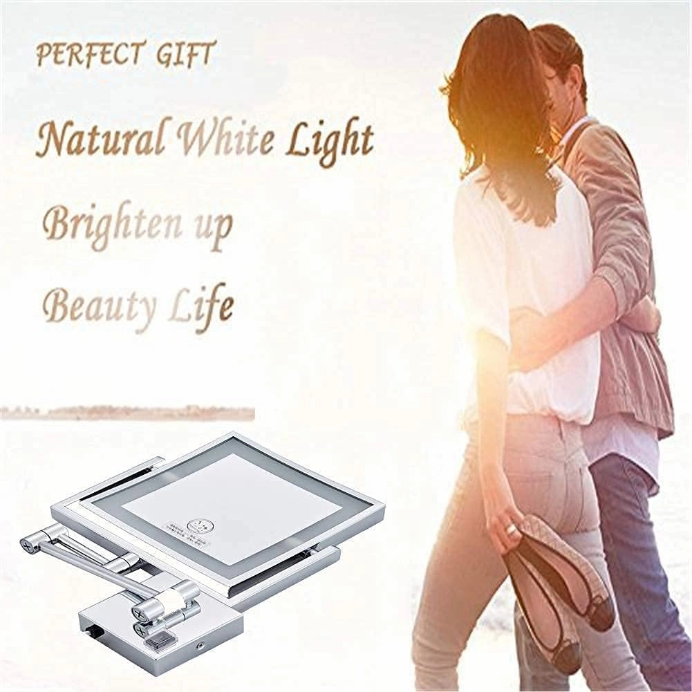 Rotate Stretch Makeup Mirror, LED Light Bathroom Mirror 3X Magnification Double Folded Square Beauty Mirror