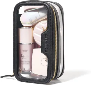 ROWNYEON Waterproof Toiletry Organizer Train Case, CLear Travel Makeup Bag for Women，Transparent Cosmetic Bag，Portable Makeup Case Organizer (black)