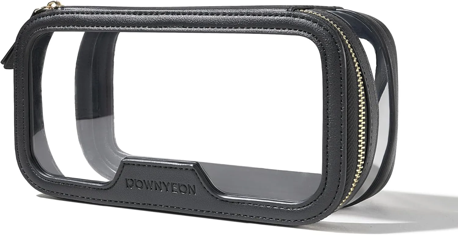 ROWNYEON Waterproof Toiletry Organizer Train Case, CLear Travel Makeup Bag for Women，Transparent Cosmetic Bag，Portable Makeup Case Organizer (black)