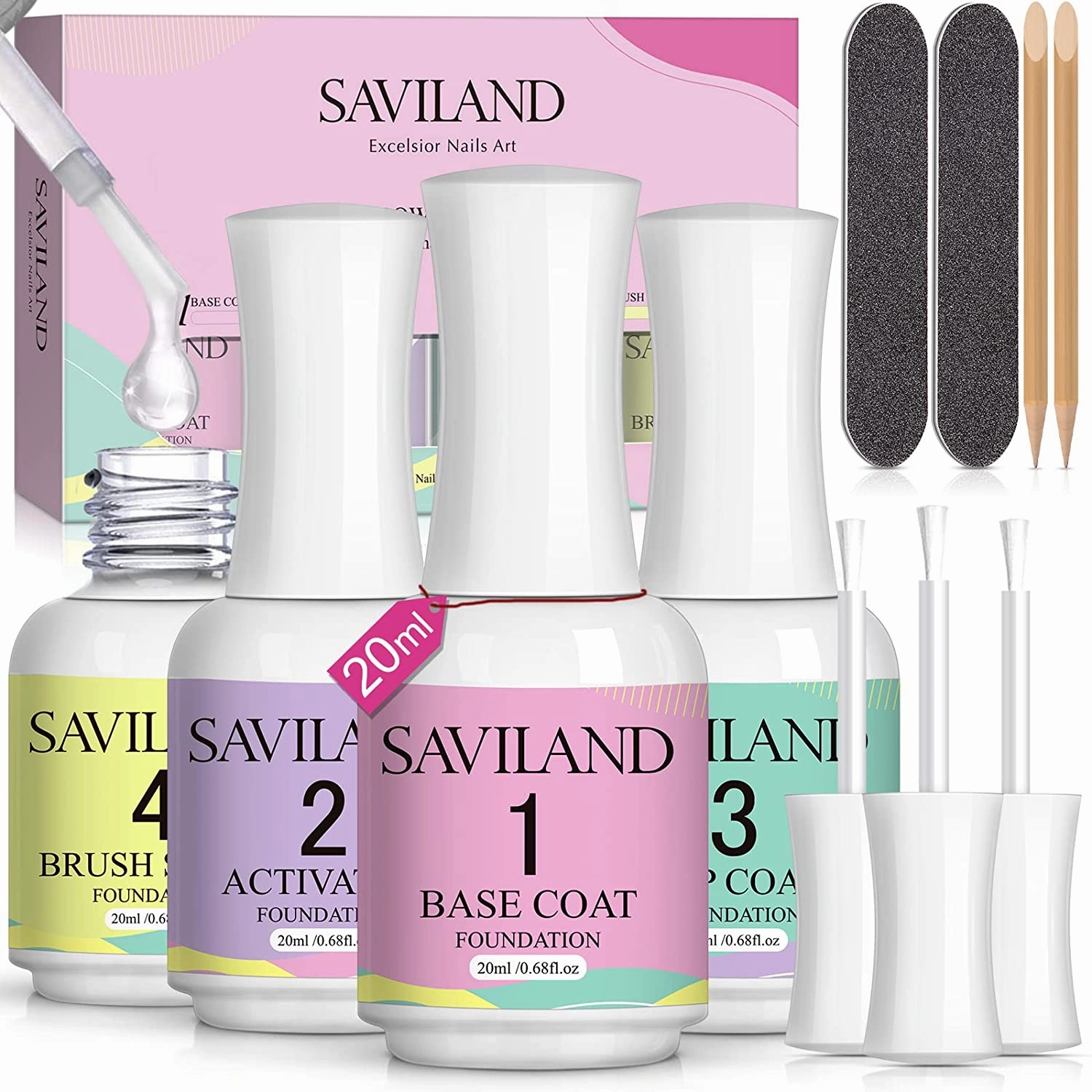 Saviland 29 Pcs Dip Powder Nail Kit Starter, 20 Colors Dipping Powder System Essential Dip Liquid Set with Base Top Coat Activator Brush Saver for DIY at Home and Salon