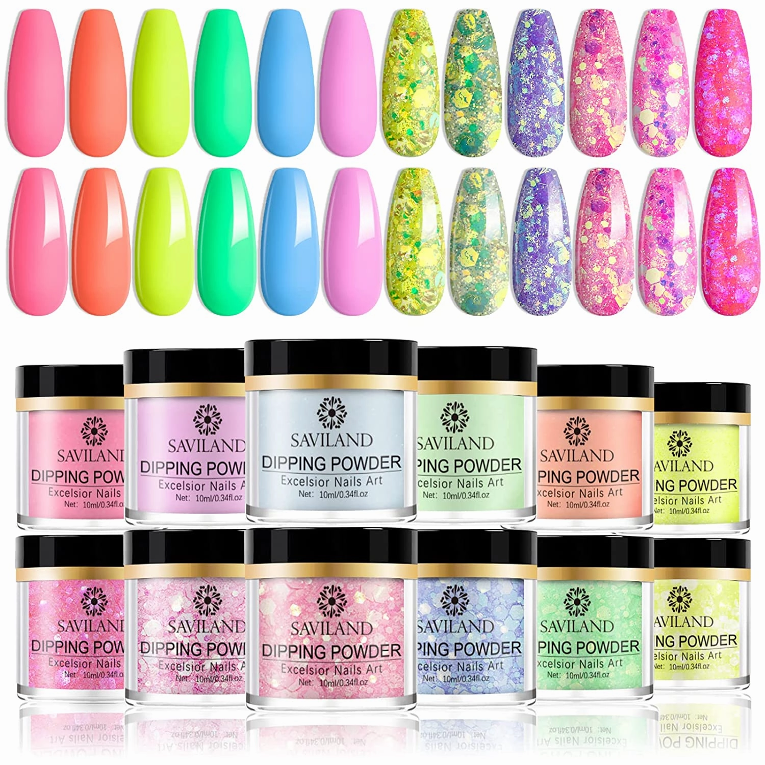 Saviland 29 Pcs Dip Powder Nail Kit Starter, 20 Colors Dipping Powder System Essential Dip Liquid Set with Base Top Coat Activator Brush Saver for DIY at Home and Salon