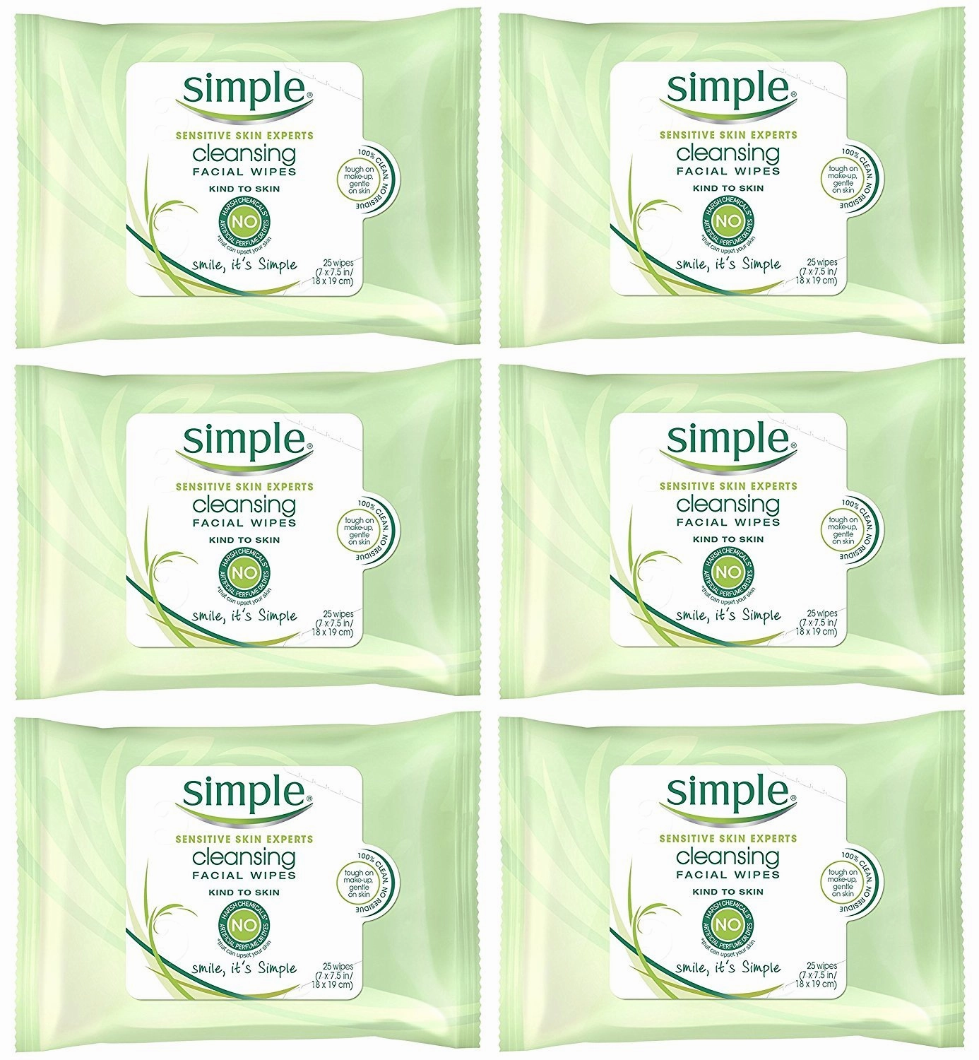 Simple Cleansing Facial Wipes 25 Each (Pack of 5)