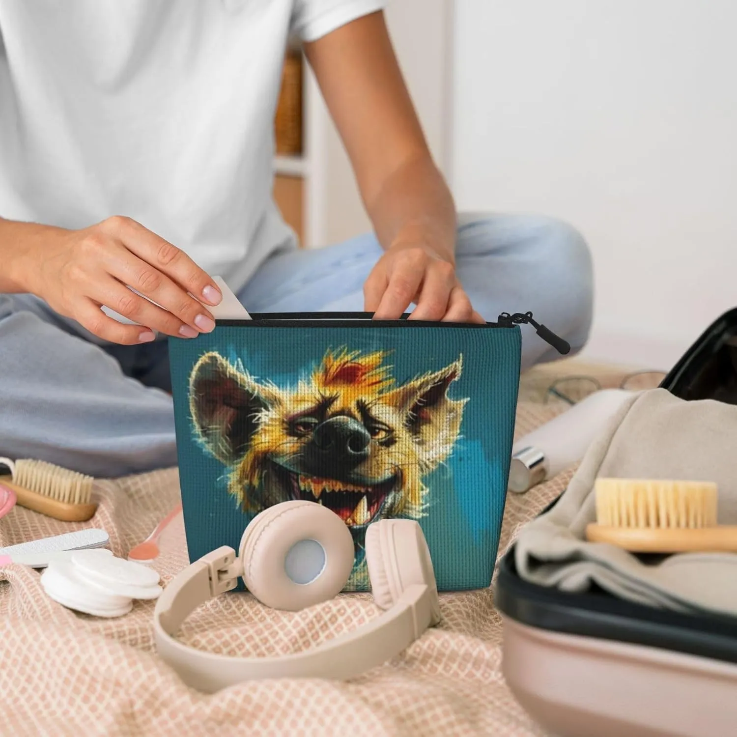 Smiling Hyena Series Makeup Bag Birthday Gift Mother'S Day Gifts Are The Internal Capacity Is Large Light And Cute Suitable For Daily Life Travel Etc