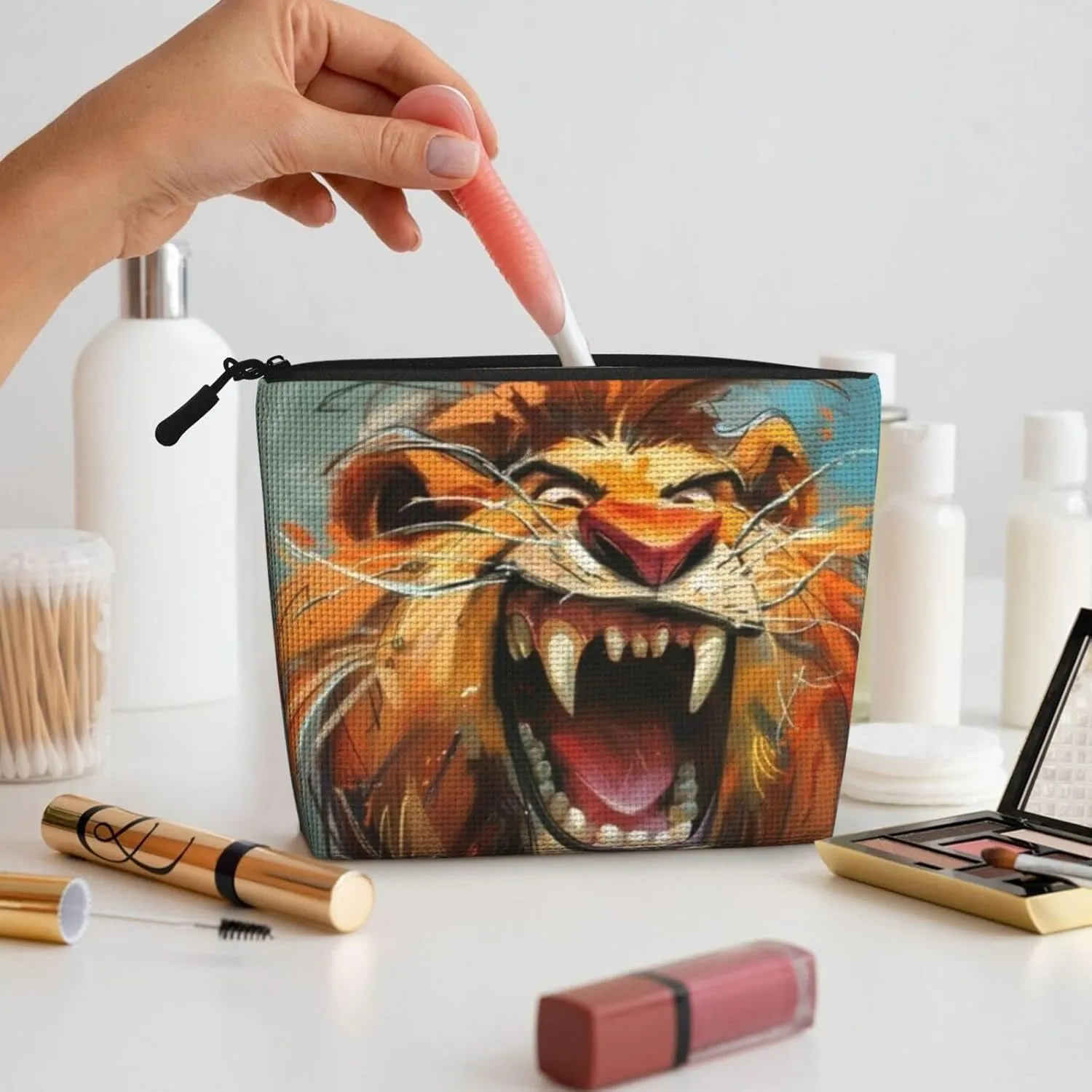 Smiling Lion Series Makeup Bag Birthday Gift Mother'S Day Gifts Are The Internal Capacity Is Large Light And Cute Suitable For Daily Life Travel Etc