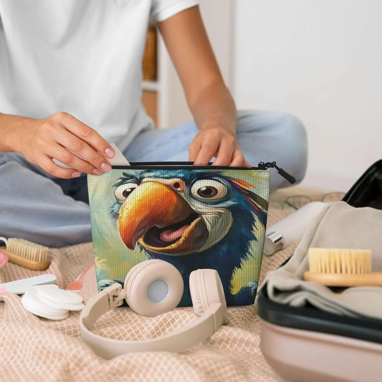 Smiling Parrot Series Makeup Bag Birthday Gift Mother'S Day Gifts Are The Internal Capacity Is Large Light And Cute Suitable For Daily Life Travel Etc