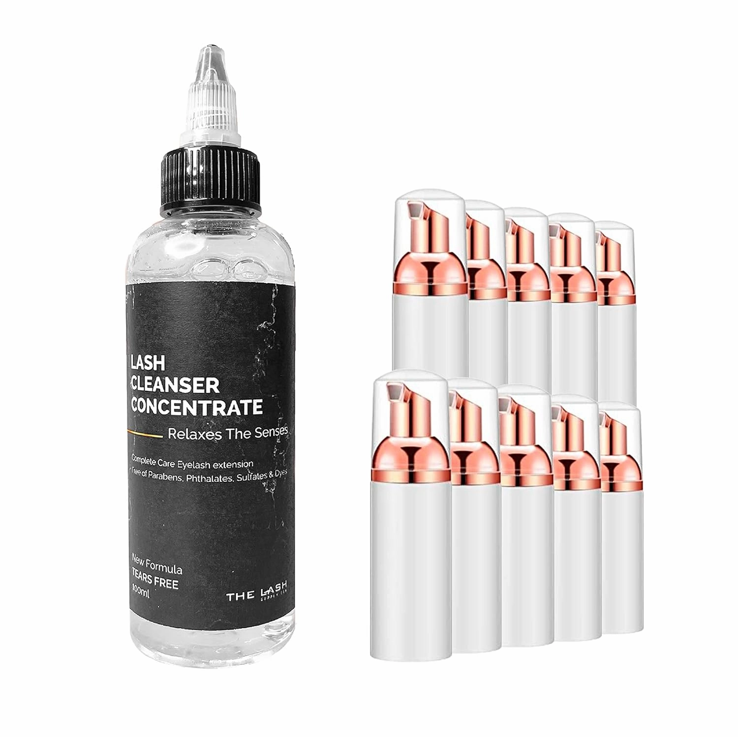 Soothing Lash Bath Foam for Eyelash Extensions Kit with 10 Extra Empty Bottles, False Eyelashes and Natural Lashes Cleaning Accessories, Eyelash Extension Foam Cleanser