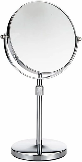 Tabletop Makeup Mirror, Double-Sided 1x & 3X Magnification Mirror, Height Adjustable Telescoping 360º Swivel Round Standing Vanity Mirror with Non-Slip Base for Bathroom Or Bedroom, 8 inch
