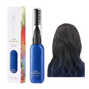 Temporary Hair Color Mascara Set, 8 Vibrant Colors, Double-Ended Brush for Hair Coloring and Styling, effortlessly switch between various hair colors without damaging your hair (blue, 15ml)