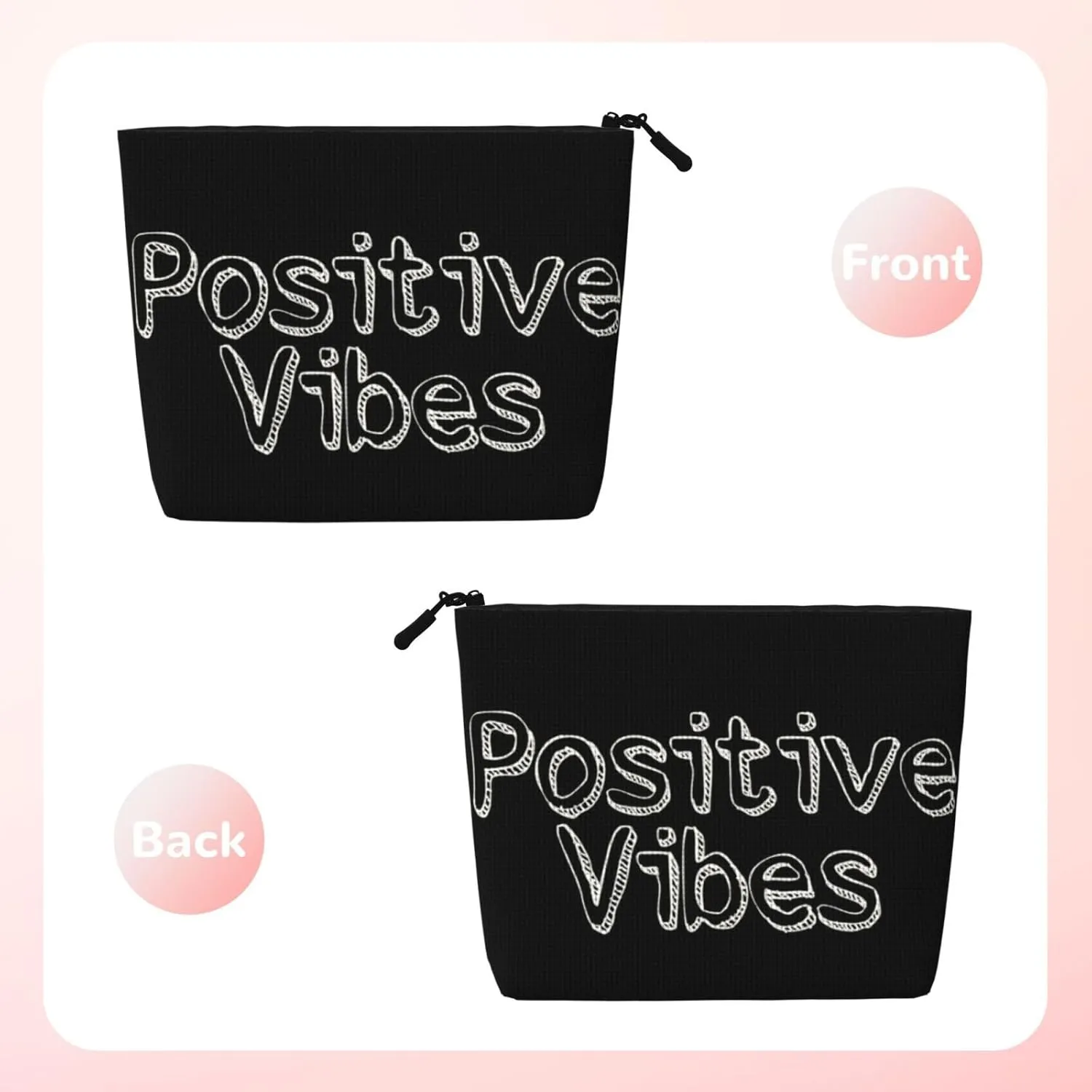 Text Series Positive Vibes Makeup Bag Birthday Gift Mother'S Day Gifts Are The Internal Capacity Is Large Light And Cute Suitable For Daily Life Travel Etc