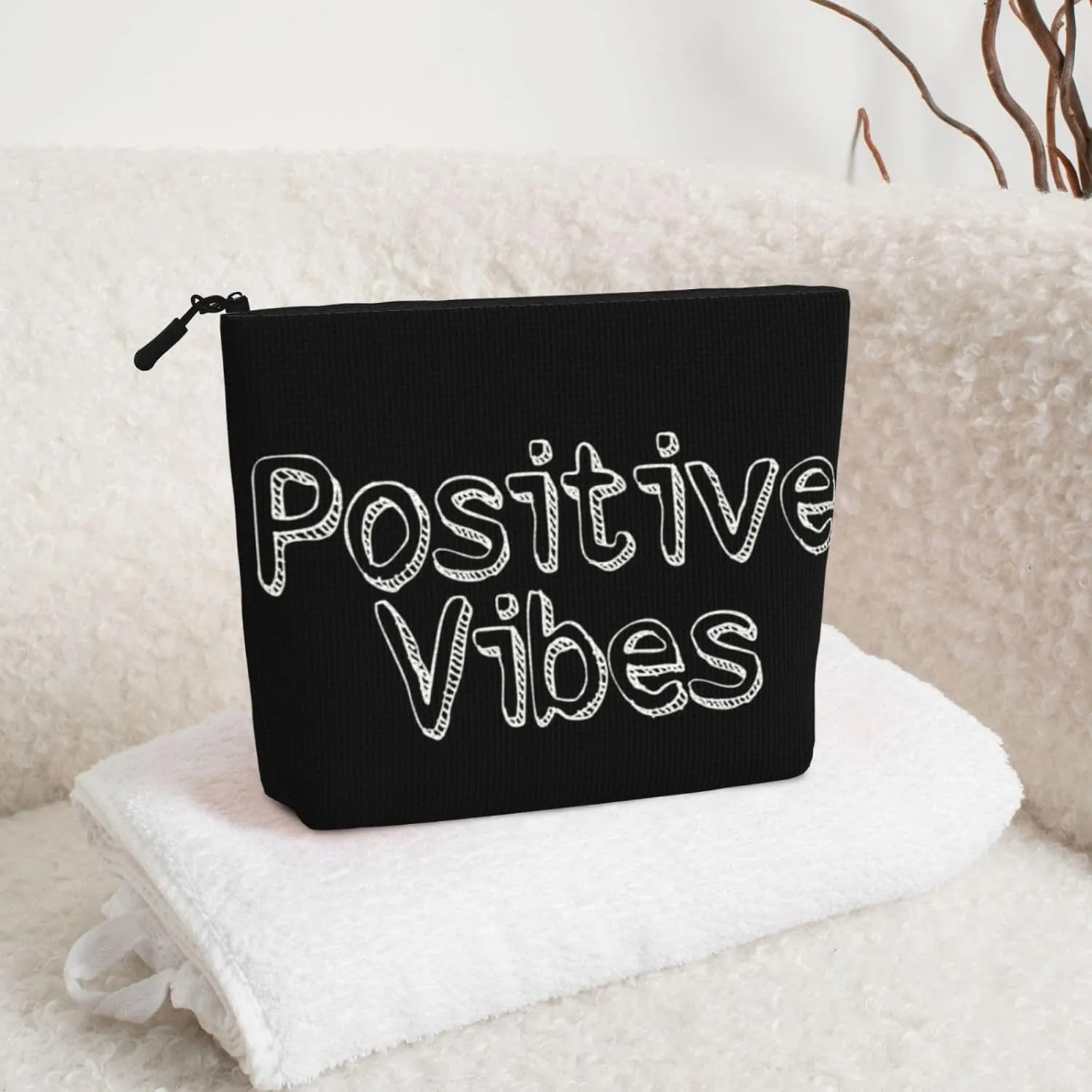 Text Series Positive Vibes Makeup Bag Birthday Gift Mother'S Day Gifts Are The Internal Capacity Is Large Light And Cute Suitable For Daily Life Travel Etc