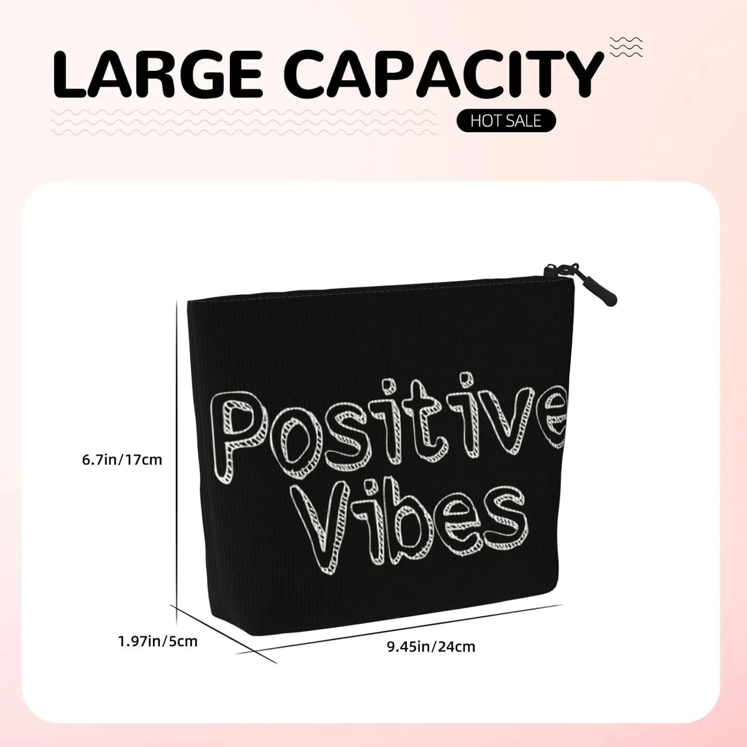 Text Series Positive Vibes Makeup Bag Birthday Gift Mother'S Day Gifts Are The Internal Capacity Is Large Light And Cute Suitable For Daily Life Travel Etc