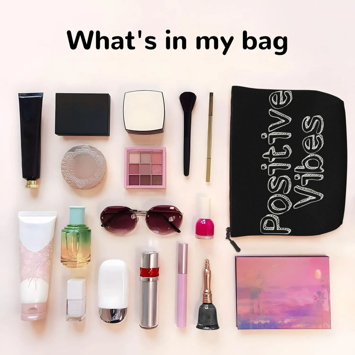 Text Series Positive Vibes Makeup Bag Birthday Gift Mother'S Day Gifts Are The Internal Capacity Is Large Light And Cute Suitable For Daily Life Travel Etc