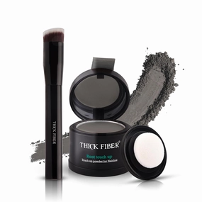 THICK FIBER Root Touch Up Powder, Cover Up Hairline for Thin- Water & Sweat Resistant Hair Loss Concealer Set with for Thinning Hair Women, Includes Brush (Grey)