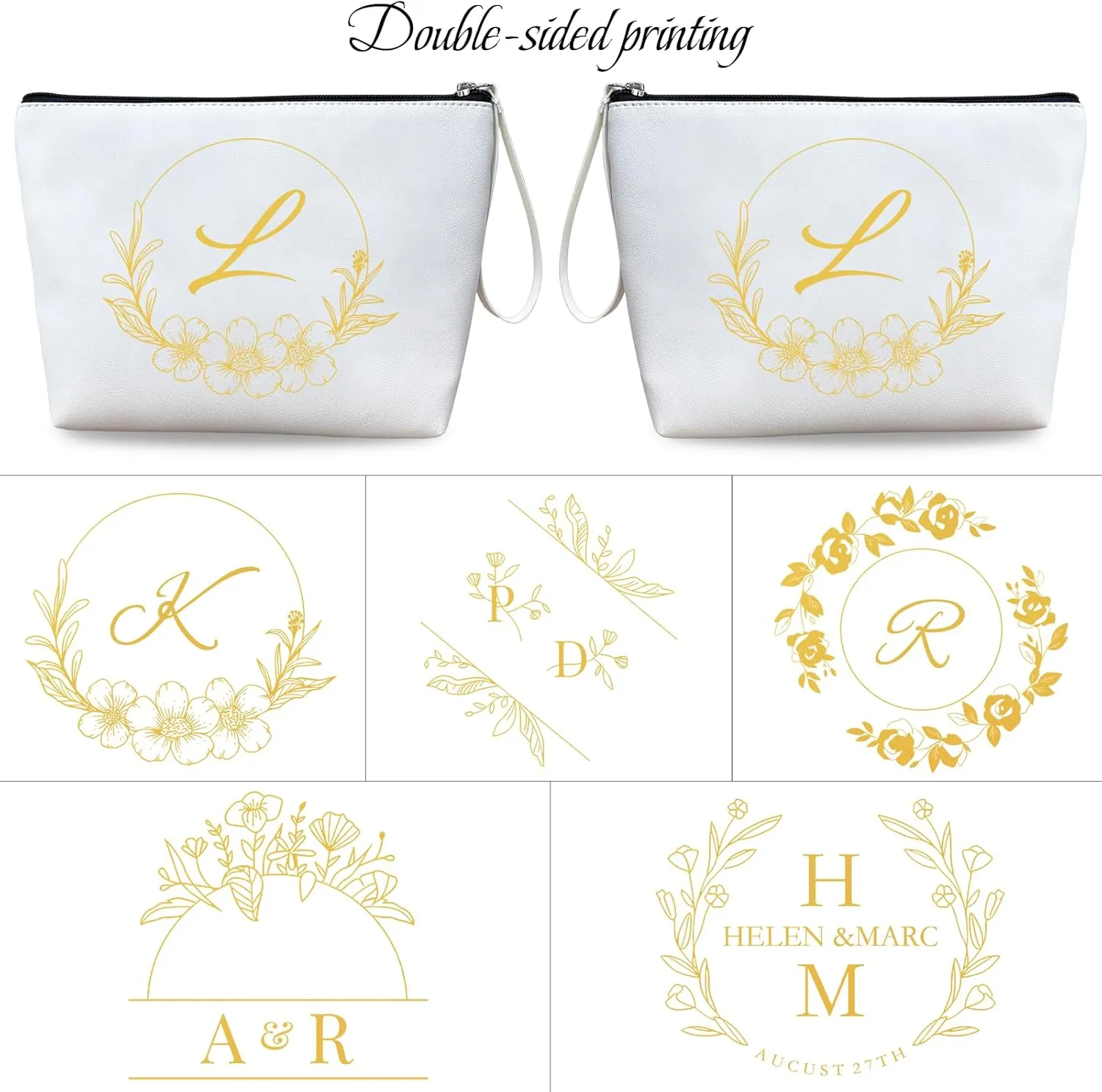 ubmpj Personalized Makeup Bag PU Leather Waterproof Custom Monogrammed Cosmetic Bag with Inner Pocket Gift for Wedding Birthday Christmas Bride Bridesmaid Friends