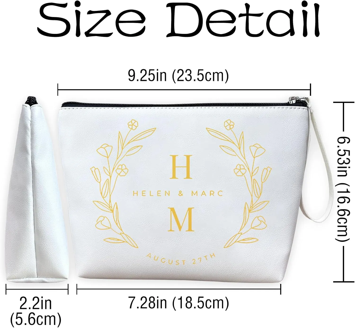 ubmpj Personalized Makeup Bag PU Leather Waterproof Custom Monogrammed Cosmetic Bag with Inner Pocket Gift for Wedding Birthday Christmas Bride Bridesmaid Friends