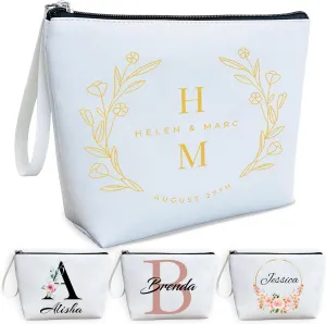ubmpj Personalized Makeup Bag PU Leather Waterproof Custom Monogrammed Cosmetic Bag with Inner Pocket Gift for Wedding Birthday Christmas Bride Bridesmaid Friends